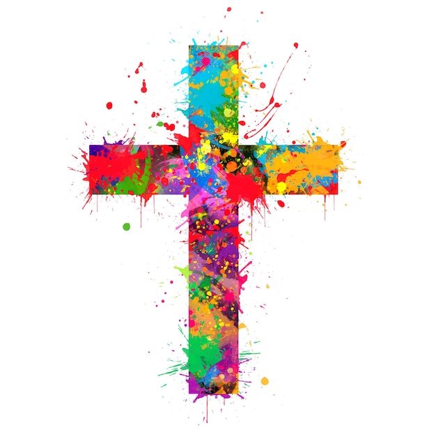 Christian cross watercolor splash painting blade splatter