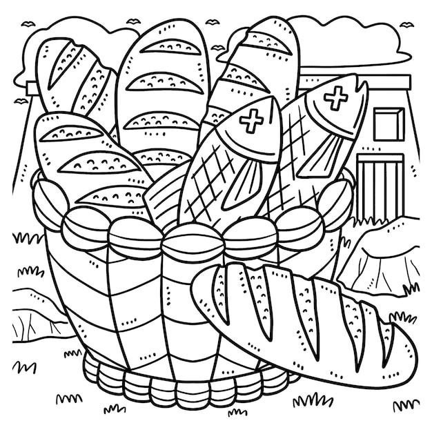 Christian Five Loaves and Two Fish Coloring Page