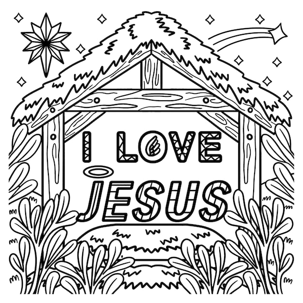 Christian I Love Jesus 색칠하기 페이지 for Kids