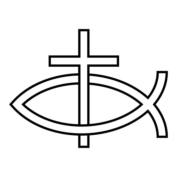 वेक्टर christian ichthys cross symbol in minimalist black and white