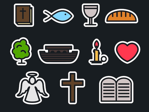 Vector christian icons in minimalism christian symbolism