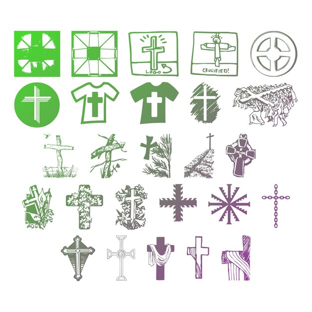 Vector christian icons set items gradient effect photo jpg vector set