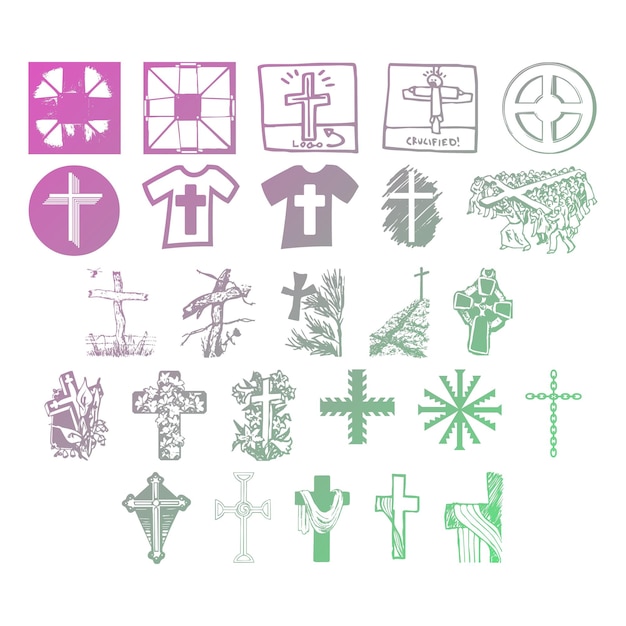 Christian icons set items gradient effect photo jpg vector set