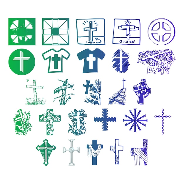 Christian icons set items gradient effect photo jpg vector set