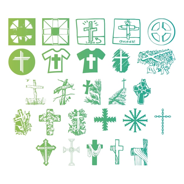 christian icons set items gradient effect photo jpg vector set