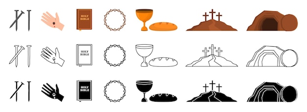 Christian icons set Risen icons Cross communion bible and so on Vector