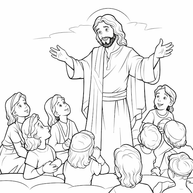 Vector christian_jesus_preaching_coloring_page_for_kids