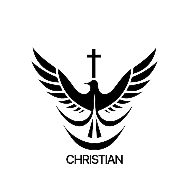 Vector christian logo template with dove pigeon black and white christian holy spirit symbol