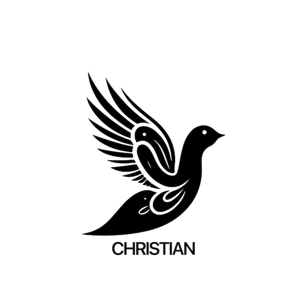 Christian Logo template with dove pigeon Black and white christian holy spirit symbol