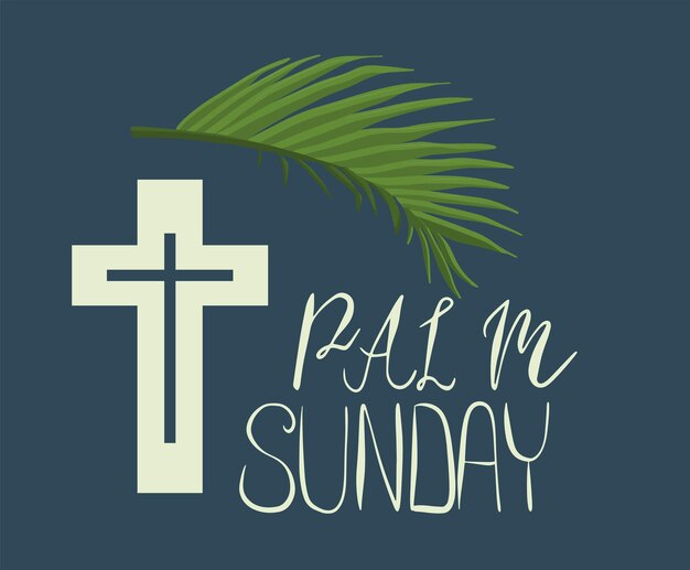 A Christian Palm Sunday religious holiday with palm branches and leaves illustration