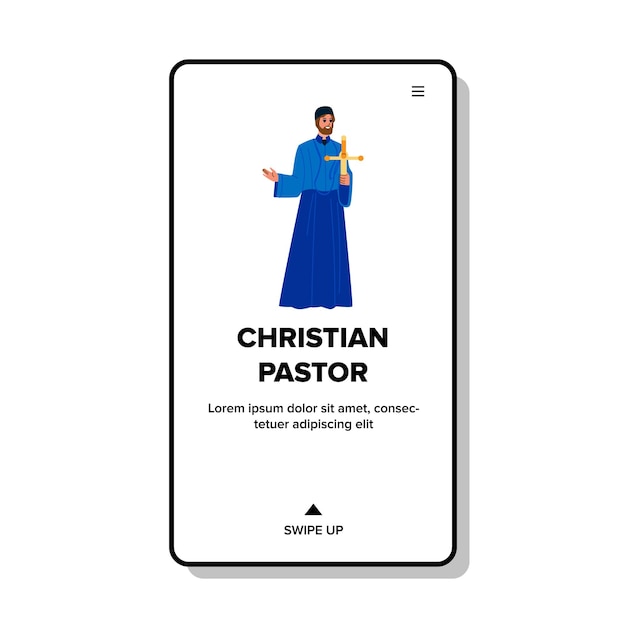 Christian pastor in christianity church vector. christian pastor man reading prayer on religious ceremony. character priest religion education lecture web flat cartoon illustration