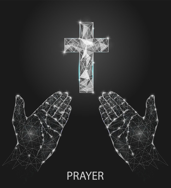 Christian prayer hands vector geometric polygonal background