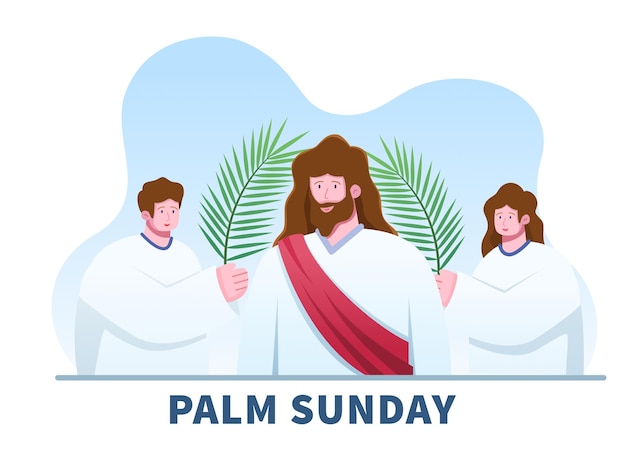 Christian religion holiday Palm Sunday before Easter Celebration with Jesus enter to Jerusalem