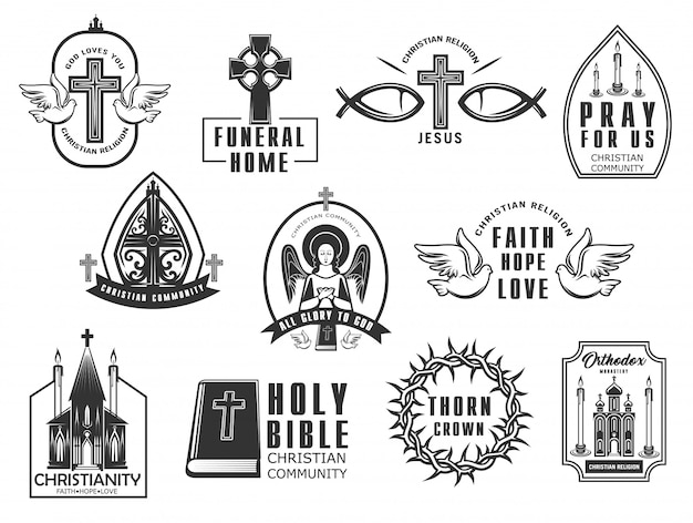 Vector christian religion   icons set.