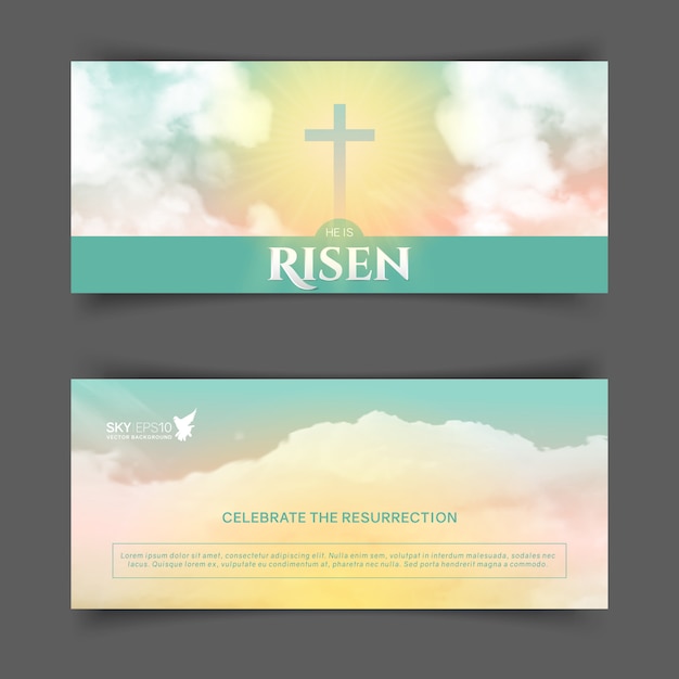 Vector christian religious design for easter celebration. narrow horizontal flyer