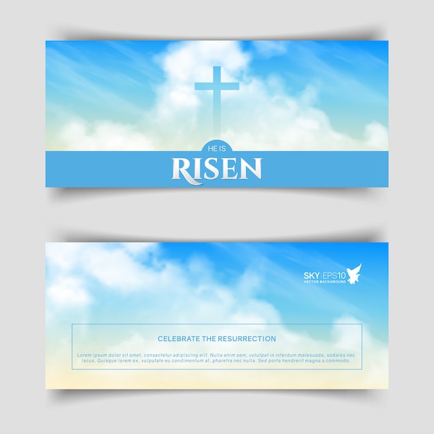 Christian religious design for easter celebration. narrow horizontal flyer