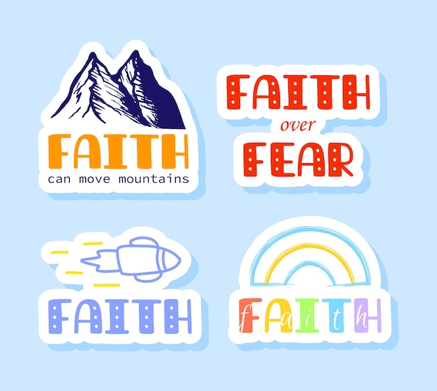 Set di adesivi religiosi cristiani cute vector note clip etichetta etichetta del libro fede sulla citazione della paura