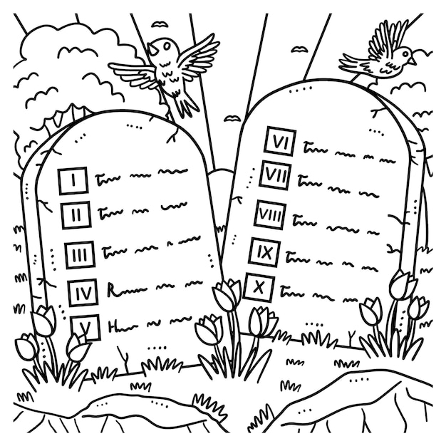 Christian Ten Commandments Tablets Coloring Page