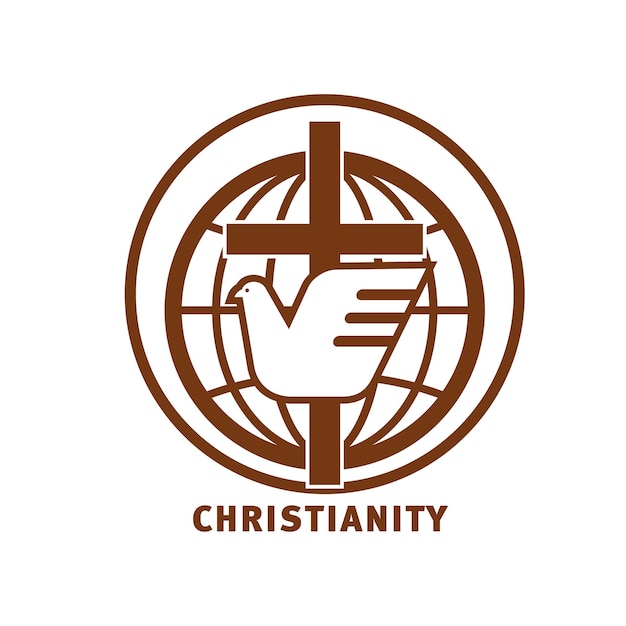 Vector christianity icon cross and dove religious symbol