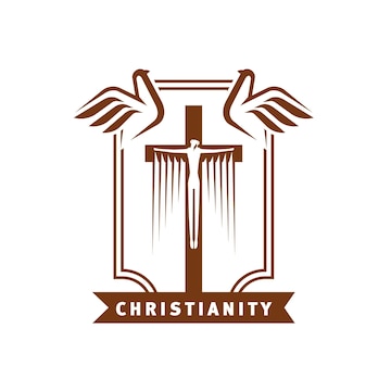 Premium Vector | Christianity icon with crucifixion and doves ...