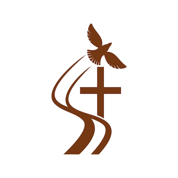 Vector christianity religion vector icon dove above cross