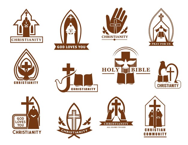 Vector christianity vector icons cross bible and dove