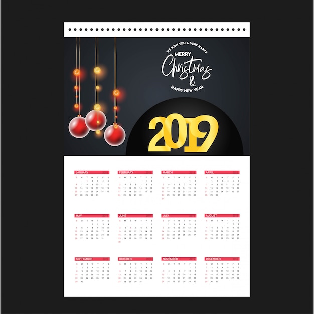 Modello di calendario di natale 2019