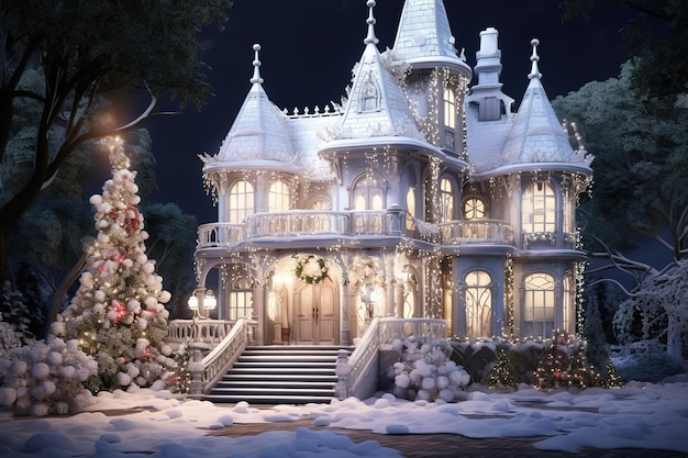 ベクトル 3dイラストの上のクリスマスの小さな小屋