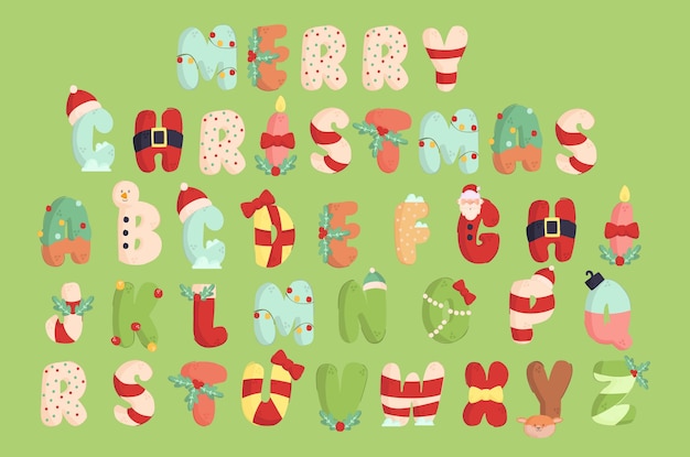 Christmas alphabet illustration set