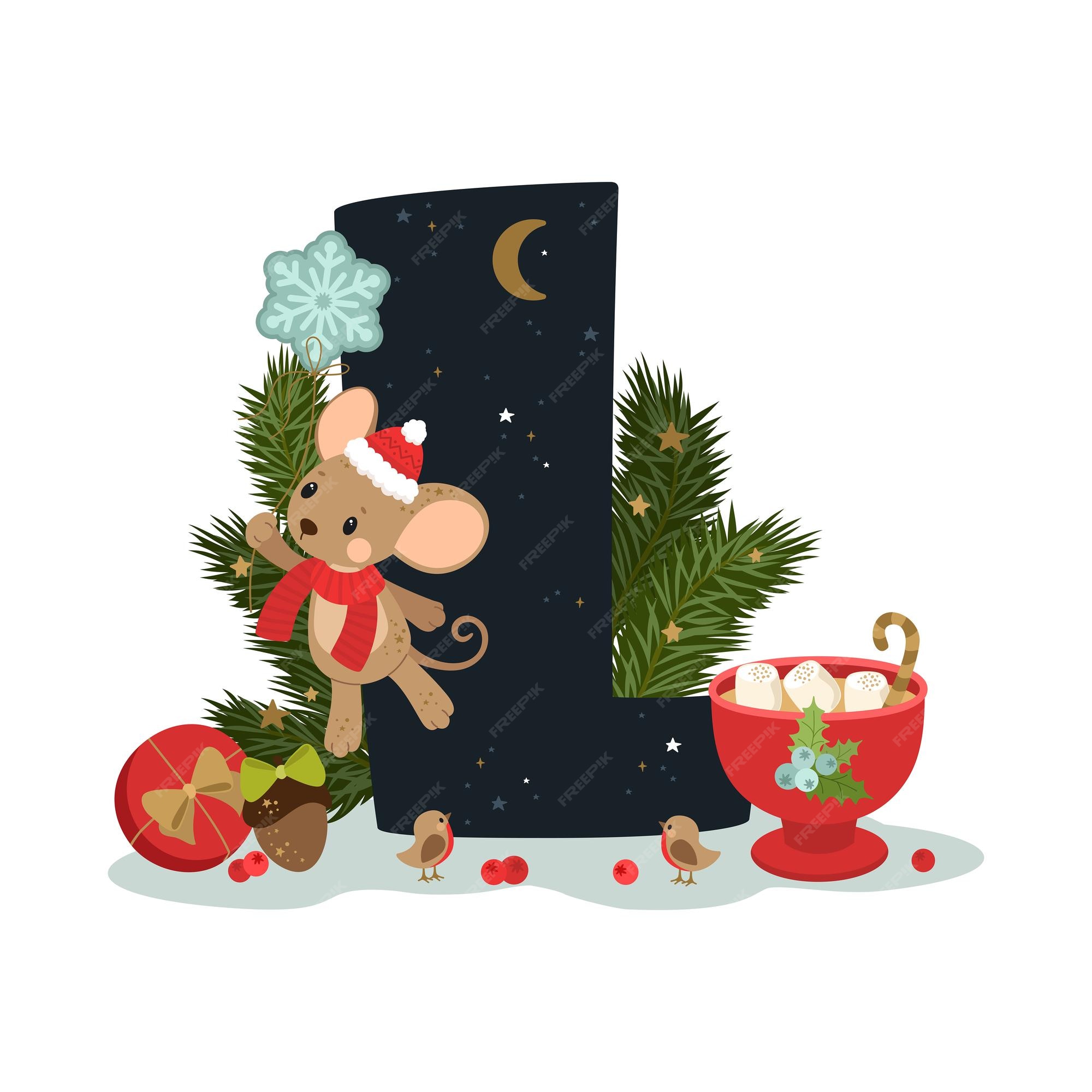 Premium Vector  Christmas alphabet. the letter l with festive elements.