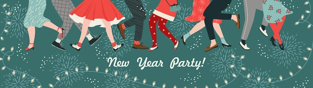 Вектор Рождественская и новогодняя иллюстрация танцевальной вечеринки. модный ретро-стиль. векторный дизайн шаблона.