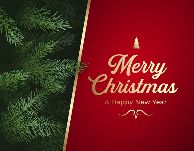 クリスマスと新年の抽象的なベクトルグリーティングカードまたはポスター。松の枝の背景とテキストコピースペースとタイポグラフィ。冬休みの招待状テンプレートまたは装飾テンプレート
