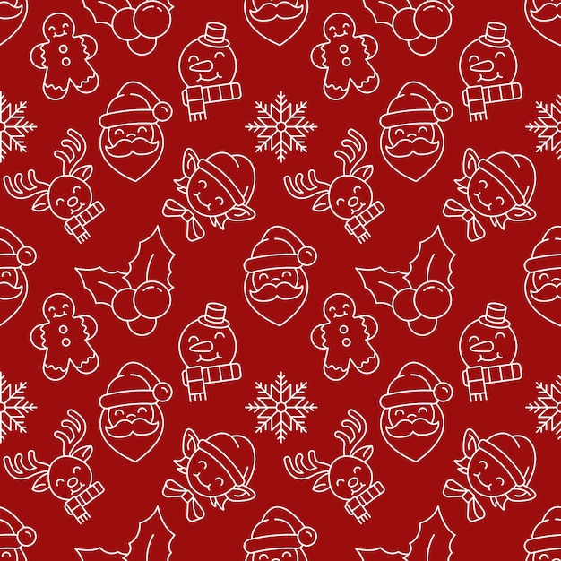 ベクトル クリスマスと新年のコンセプト サンタ クロース生姜男雪鹿雪だるまのシームレス パターンはがきのラッピングに最適生地繊維をカバーしています