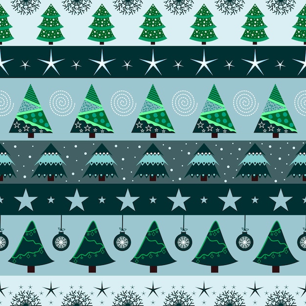 벡터 일러스트 레이 션 만화 나무 다양 한 패턴 인쇄에 대 한 크리스마스와 새 해 패턴