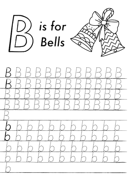 クリスマスと新年の就学前のabcトレースワークシート。画像や文字を着色するシンプルな教育用印刷可能なゲーム。子供たちは遊んでページを学びます。ベクトルイラスト