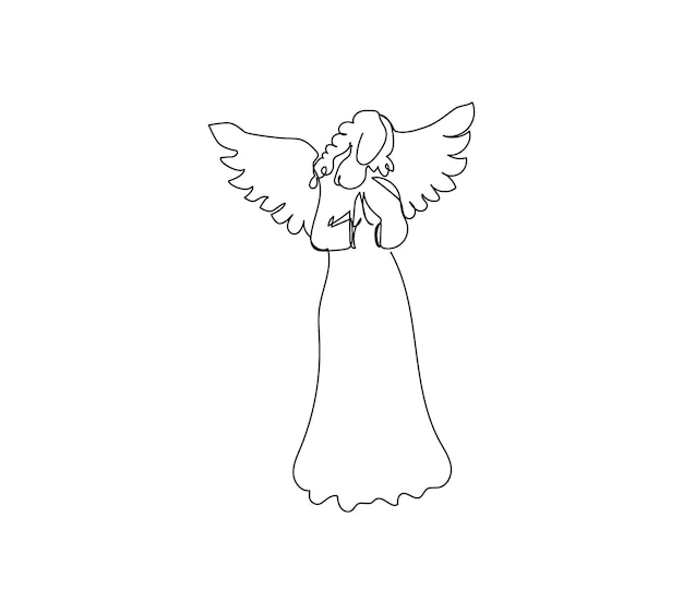 Christmas angel, holy spirit, guardian one line art. Continuous line drawing of new year holidays, statuette, Christmas tree toy, symbol of goodness and well-being. Hand drawn vector illustration.