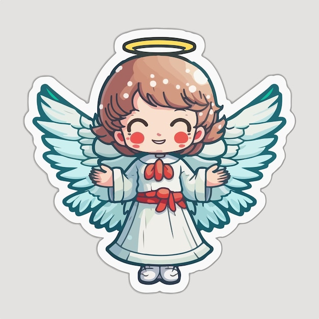 Vector christmas angel sticker xmas wings angel character stickers winter holidays