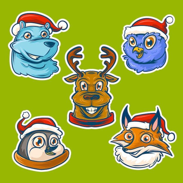 ベクトル クリスマス動物キャラクターステッカーコレクション