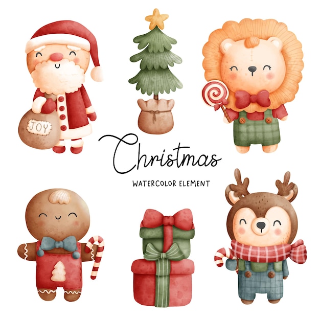 Christmas animal watercolor element