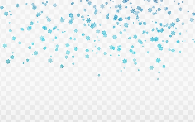 ベクトル クリスマスの背景。白い背景に落ちる抽象的な輝く青い雪の結晶。ベクトルイラスト