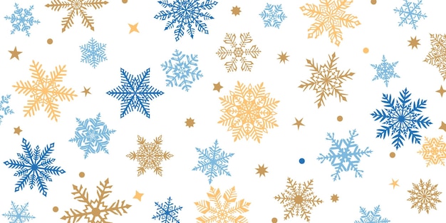 クリスマスの背景は美しい複雑な雪花です 青と茶色は白で 雪が降る冬のイラストです