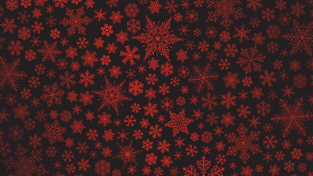 Christmas background of big and small snowflakes in dark red colors