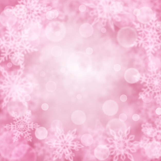 Vector christmas background of blurry snowflakes in pink colors