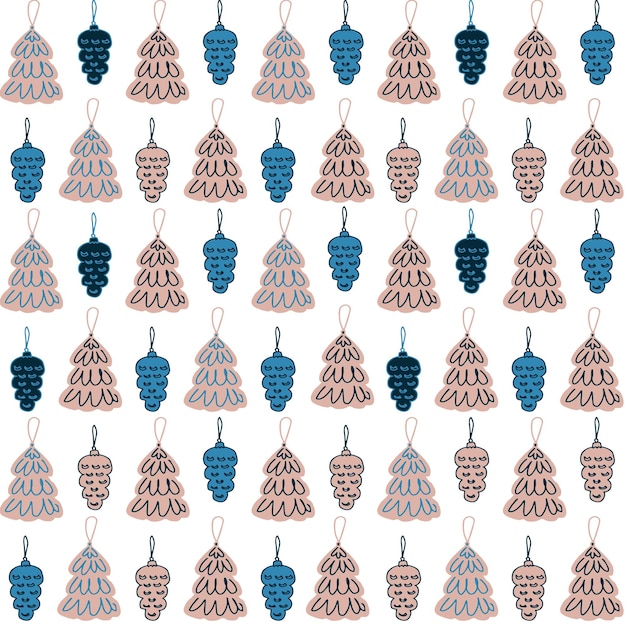 Christmas background christmas tree decorations and cones vector seamless pattern
