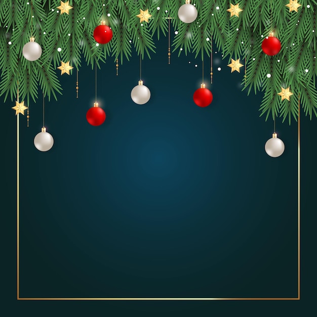 Christmas  Background Decoration Pine Leaf With  Red White Ball