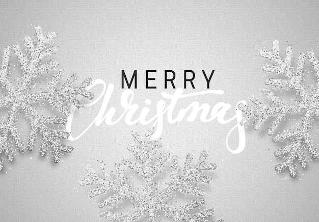 美しい雪片を持つクリスマス背景グレー色。テンプレート クリスマス グリーティング カード。クリスマス休暇と明けましておめでとうございます