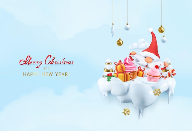 Christmas background. Happy Santa Claus 3d vector cartoon illustration