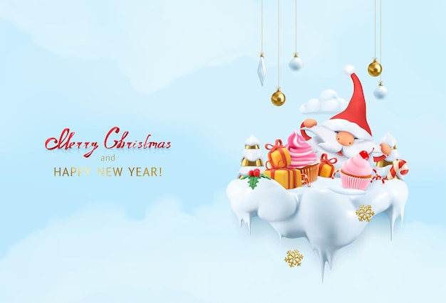 Vector christmas background. happy santa claus 3d vector cartoon illustration