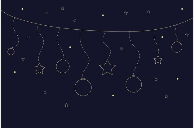 Christmas background lights on a dark blue background of golden balls and stars Background print