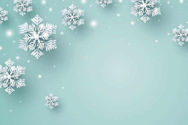 雪の結晶と冬に降る雪のクリスマス背景